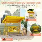 Kids Patio Swing Chair with Adjustable Canopy, Safety Belt for Patio, Garden, Poolside, Balcony, Yellow - Image 6