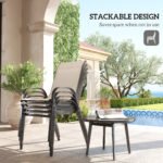 Set of 4 Outdoor Dining Chairs, Stackable Patio Chairs with High Back, Breathable Mesh Seat for Garden Lawn, Beige - Image 4