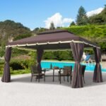 10' x 13' Patio Gazebo, Aluminum Frame Double Roof Outdoor Gazebo Canopy Shelter with Netting & Curtains - Image 2