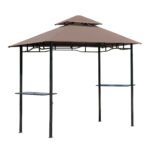 8' x 5' Grill Gazebo with Double Roof, Outdoor BBQ Canopy Gazebo with 2 Side Shelves for Patio Yard Garden Coffee