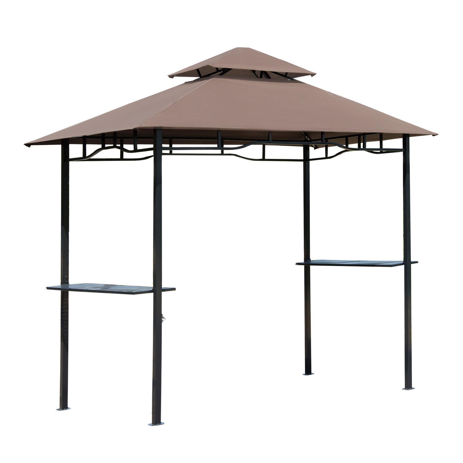 u2e87218fbd7fc162.jpg 8' x 5' Grill Gazebo with Double Roof, Outdoor BBQ Canopy Gazebo with 2 Side Shelves for Patio Yard Garden Coffee - Image 1