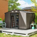 Outdoor Shed Garden Storage Shed Tool Storage Building with 4 Vents and 2 Sliding Doors, 9 x 6 FT, Brown - Image 2