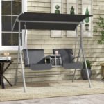 2-Seater Outdoor Porch Swing with Canopy and Table, Patio Swing Chair for Garden, Poolside, Backyard, Gray - Image 2