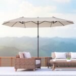 Extra Large 15 ft Patio Umbrella, Double-Sided Wide Outdoor Umbrella with Crank Handle and Air Vents for Backyard, Deck, Pool, Market, Gray - Image 8