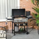 4 Burner Propane Gas Grill with Side Burner, 40,000 BTU Outdoor Barbeque with Shelves, Thermometer, Bottle Opener, Black - Image 2