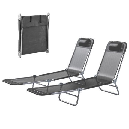 2 Piece Sun Loungers with Folding Chaise Lounge Chairs