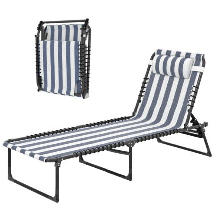 Folding Chaise Lounge Pool Chair with 4-Position Reclining Back