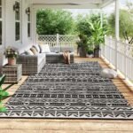 Reversible Outdoor Rug, Waterproof Plastic Straw with Carry Bag, 9' x 18', Black & White Geometric Wall - Image 2