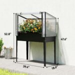 Raised Garden Bed with Flip-Up Greenhouse Cover, Metal Elevated Garden Bed with Legs and Drainage Hole, Black - Image 3