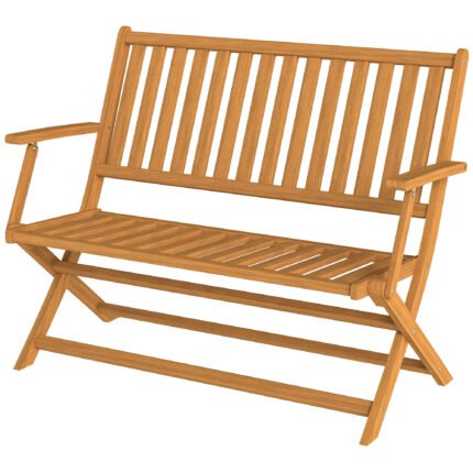 2-Person Foldable Wood Outdoor Bench with Backrest and Armrests