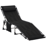 Padded Folding Chaise Lounge Chair, Outdoor 6-Level Reclining Camping Tanning Chair with Headrest for Beach, Yard, Patio, Pool, Black