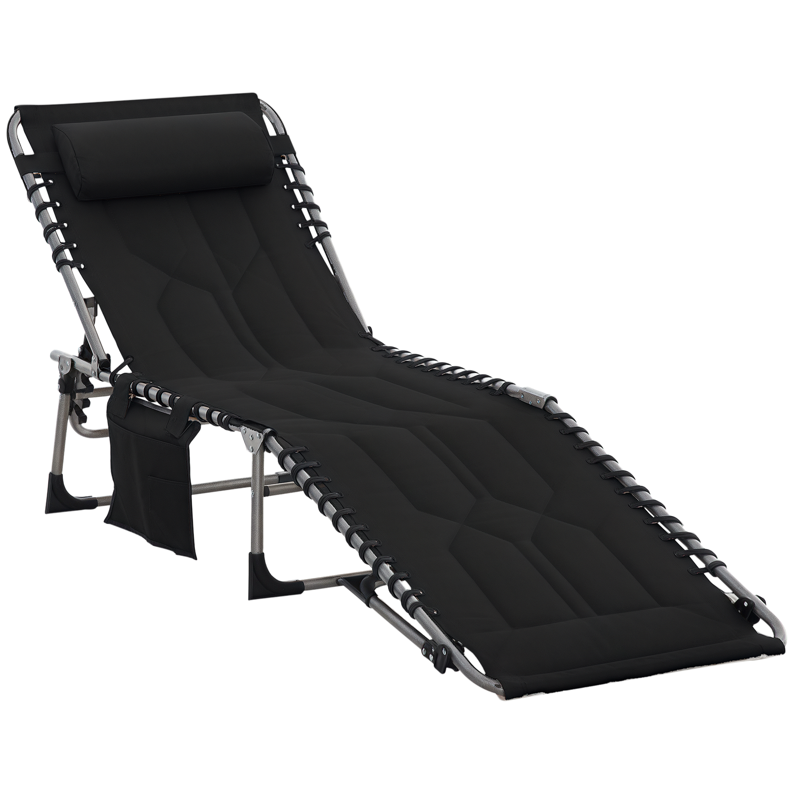 uDa9bb19782d35018.png Padded Folding Chaise Lounge Chair, Outdoor 6-Level Reclining Camping Tanning Chair with Headrest for Beach, Yard, Patio, Pool, Black - Image 1