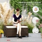 Outdoor Wicker Storage Bench with Storage & Cushion, Cream White - Image 7