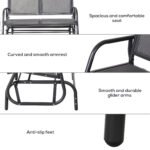 2-Person Outdoor Glider Bench Patio Double Swing Rocking Chair Loveseat w/Power Coated Steel Frame for Backyard Garden Porch, Grey - Image 7
