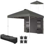10' x 10' Pop Up Canopy Tent w/ Sidewall, UPF50+ Height Adjustable Instant Sun Shelter w/ Storage Pockets, Sea Blue