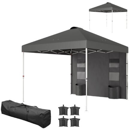 Pop-Up 10' x 10' Pop Up Canopy Tent w/ Sidewall, UPF50+ Height Adjustable Instant Sun Shelter w/ Storage Pockets, Dark Gray