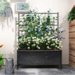 Outdoor Planter Box Galvanized Raised Garden Bed with Trellis for Climbing Vines, 35.4" x 15.7" x 47.2", Black - Image 7