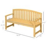56" Outdoor Wood Bench, 2-Seater Garden Bench with Backrest and Armrest, Patio Bench for Patio, Porch, Poolside, Balcony, Natural - Image 3