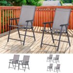 Set of 2 Outdoor Folding Chairs, Stackable Patio Dining Chairs with Armrests, Metal Frame, Gray - Image 7
