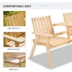 Patio Bench, Garden Bench with Middle Table and Umbrella Hole, Wooden Outdoor Bench for Patio, Porch, Poolside, Balcony, Natural - Image 7