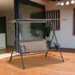 2-Seater Patio Swing Chair, Outdoor Adjustable Canopy Porch Swing with Armrests, Texeline Fabric and Steel Frame, Brown - Image 2