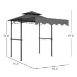 8' x 7.6' Outdoor Grill Gazebo, Barbecue Gazebo Shelter with Side Awning, 2 Side Shelves and 6 Hooks - Image 3