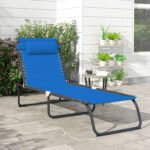 Foldable Chaise Lounge, 4-Position Reclining Back, Trifold Portable design and Breathable Mesh for Poolside,Camping, Hiking - Navy Blue - Image 2
