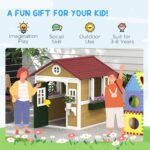 Wooden Playhouse for Kids Outdoor with Doors, Windows, Planter Pots and Boxes for Toddlers 3-8 Years, Beige - Image 7