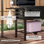 Charcoal BBQ Grill w/ Adjustable Height, Folding Shelves, Thermometer, and Wheels, Black - Image 6