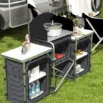 Aluminum Camping Kitchen, Portable Folding Camping Table with Fabric Cupboards, Windshield, Bag for BBQ, Picnic, Black - Image 8