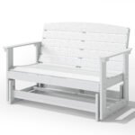 Patio Glider Bench w/ HDPE Slatted Double Rocking Chair, White