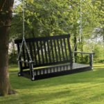 2-Seater Hanging Porch Swing Outdoor Patio Swing Chair Seat with Slatted Build and Chains, 440lbs Weight Capacity, Black - Image 2