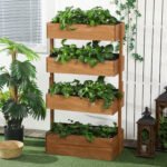 Vertical 4 Tier Raised Garden Bed, Wooden Planter Box, Self-Draining with Bed Liner for Indoor Outdoor Flowers, Vegetables and Herbs, Orange - Image 2