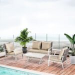 4 Pieces Patio Furniture Set with Cushions, Outdoor Wicker Conversation Sofa Sets, Aluminum Frame Sofa Sets for Backyard, Poolside, Garden, Beige - Image 2