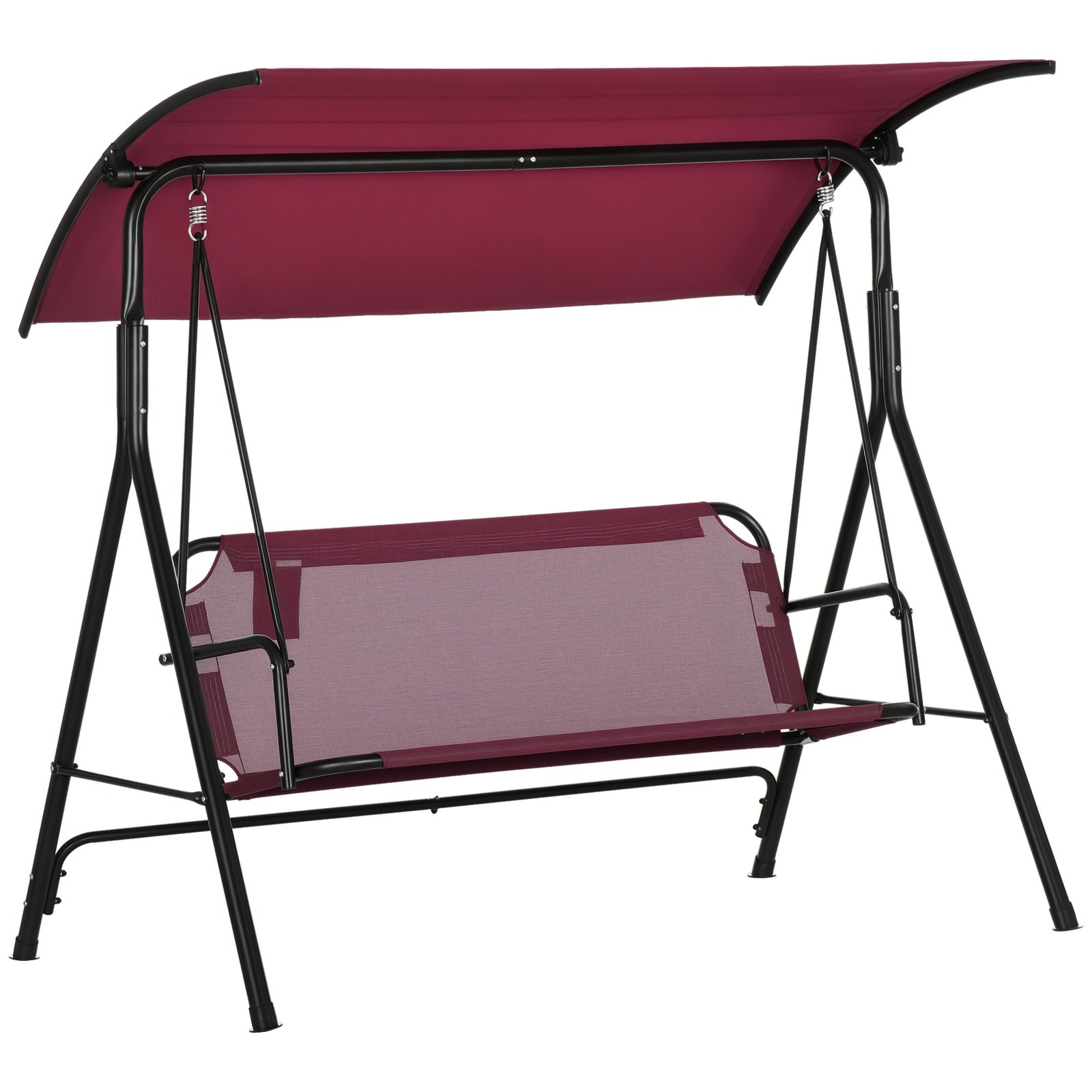 uVo1e3198082eb873.jpg 3-Person Porch Swing with Stand, Outdoor Swing for Patio Porch with Adjustable Tilt Canopy and Comfortable Swing Bench-Style Seat, Steel Frame, Wine Red - Image 1