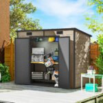 Plastic Outdoor Storage Shed with Floor with Lockable Doors, Air Vents, 8' x 4', Light Brown - Image 2