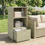 Valet Pool Towel Rack, Water-Resistant PE Plastic Rattan Wicker Storage Organizer, 2 Shelves, 1 Basket Drawer - Image 7
