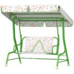 Kids Patio Swing Chair with Adjustable Canopy, Safety Belt for Patio, Garden, Poolside, Balcony, Green