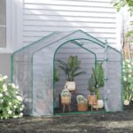 6' x 3' x 5' Portable Walk-in Greenhouse, Plastic Cover, Steel Frame Garden Hot House, Zipper Door, Top Vent for Flowers, Vegetables, Saplings, Tropical Plants, Clear - Image 2