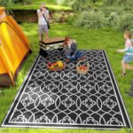 Reversible Outdoor Rug, Waterproof Plastic Straw with Carry Bag, 9' x 18', Black & White Lantern - Image 2