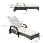 2 Reclining Chaise Lounge Chairs, Rolling Outdoor Chairs with Cushion, Pillow, Headrest, Armrests, and Wheels, Cream - Image 3