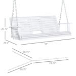 3-Seater Wooden Porch Swing, Patio Swing Bench with Folding Coffee Table, Cup Holders and Chains Included, 440lbs Weight Capacity, White - Image 3