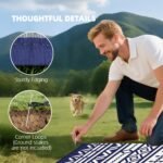 Reversible Outdoor Rug, Waterproof Plastic Straw with Carry Bag, 9' x 18', Blue & White Geometric Wall - Image 7