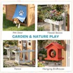 Wooden Kids Playhouse with Pet Door, Play Kitchen, Mailbox, Doorbell, Birdhouse, Fence and Windows for Pretend Play - Image 5