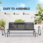 3-Person Outdoor Patio Glider Bench, Porch Glider Swing with 3 Seats, Breathable Mesh Fabric, Metal Frame, Black - Image 5