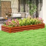 95" x 36" x 12" Galvanized Raised Garden Bed, Easy DIY and Cleaning for Growing Flowers, Herbs, Succulents, Natural Wood - Image 2