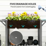 Wood Raised Planter Box, Elevated Garden Bed with Lockable Wheels, Side Tables, Bottom Shelf, Drain Holes, Gray - Image 7