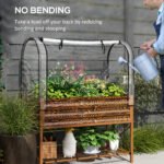 Raised Garden Bed with Legs and Cover, Metal Elevated Planter Box with Bottom Shelf and Liner for Vegetables, Brown - Image 7