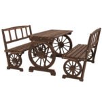 Patio Table and Chairs for 4 People, Wagon Wheel Design, Outdoor Furniture Set for Backyard, Garden, Carbonized