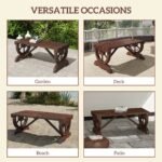 2-Person Wooden Garden Bench, Outdoor Wagon Wheel Porch Bench for Backyard Garden, Support 550 LBS, Rustic Country Style Patio Furniture, Brown - Image 7
